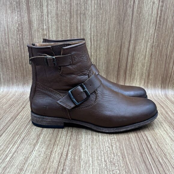 Frye Boots Tyler Engineer Women's Size 7.5B Brown Leather Buckle Moto Zipper - Picture 1 of 9